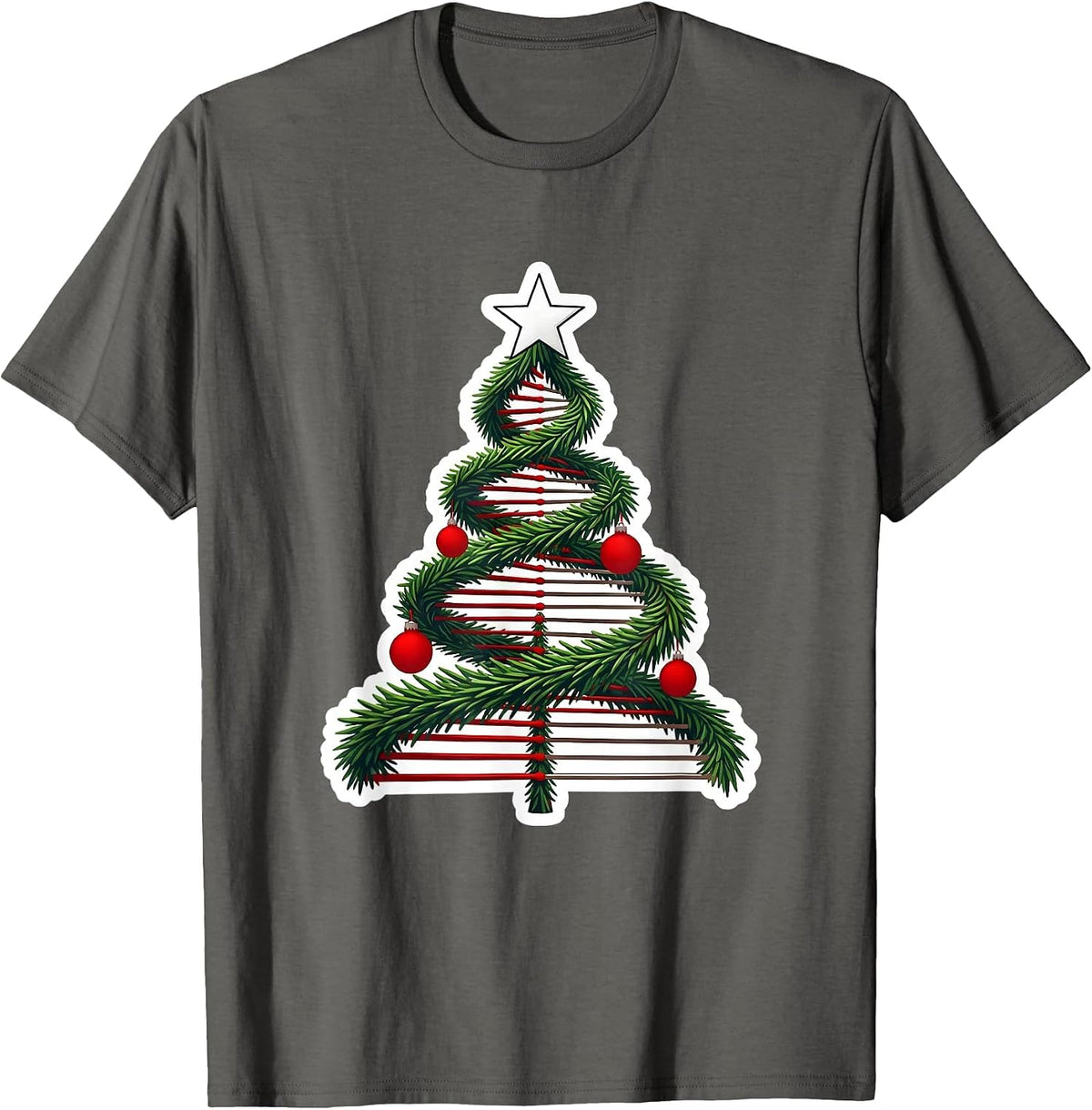 Men's DNA Helix Christmas Tree Science Teacher Humor T-Shirt - Asphalt Grey