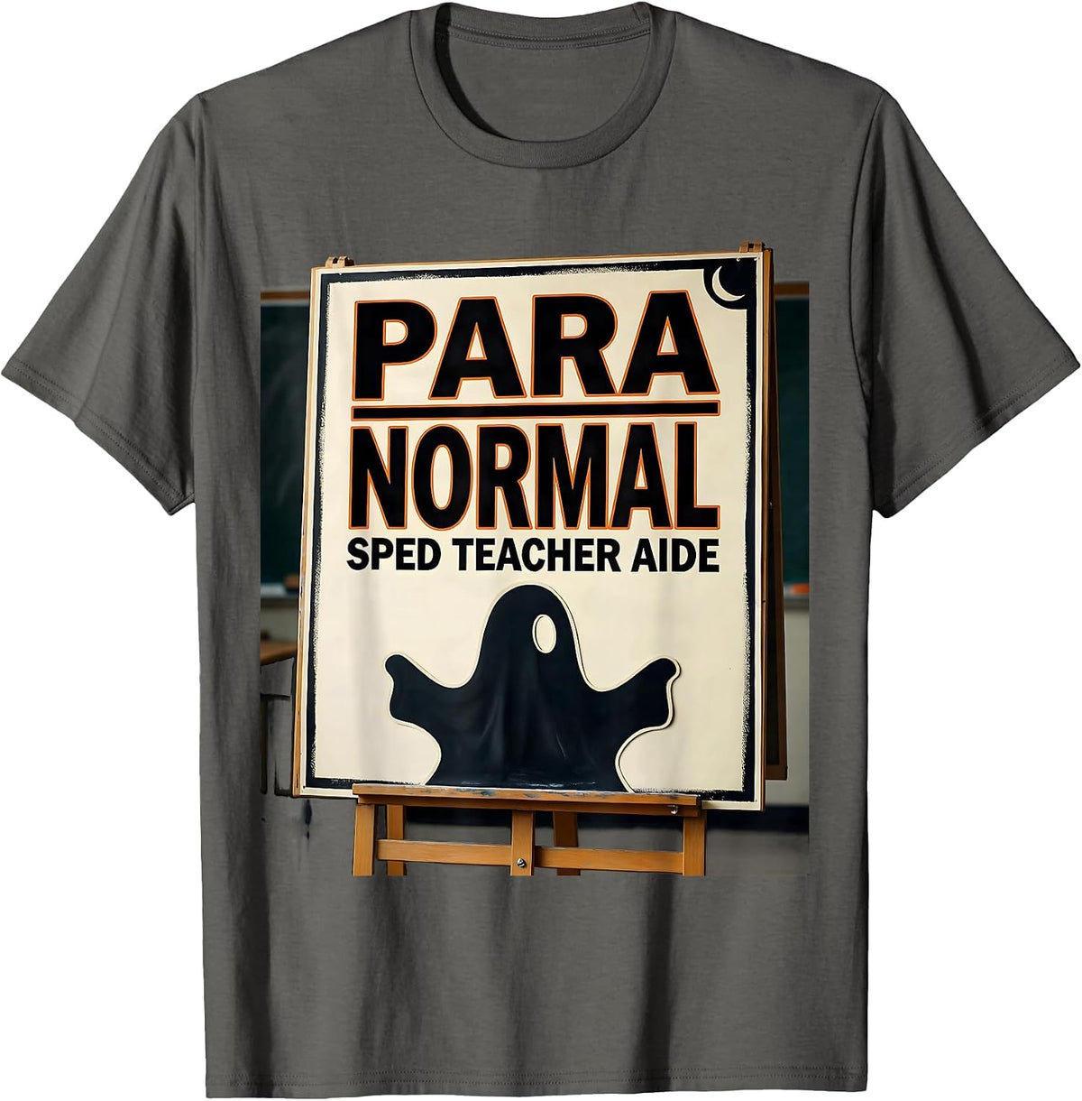 Para Normal SPED Teacher Aide Stencil Ghost Halloween T-Shirt - Asphalt Grey