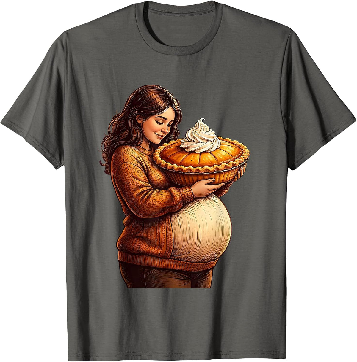 Men's Thanksgiving Pregnancy Pumpkin Pie Hugger T-Shirt - Asphalt Grey