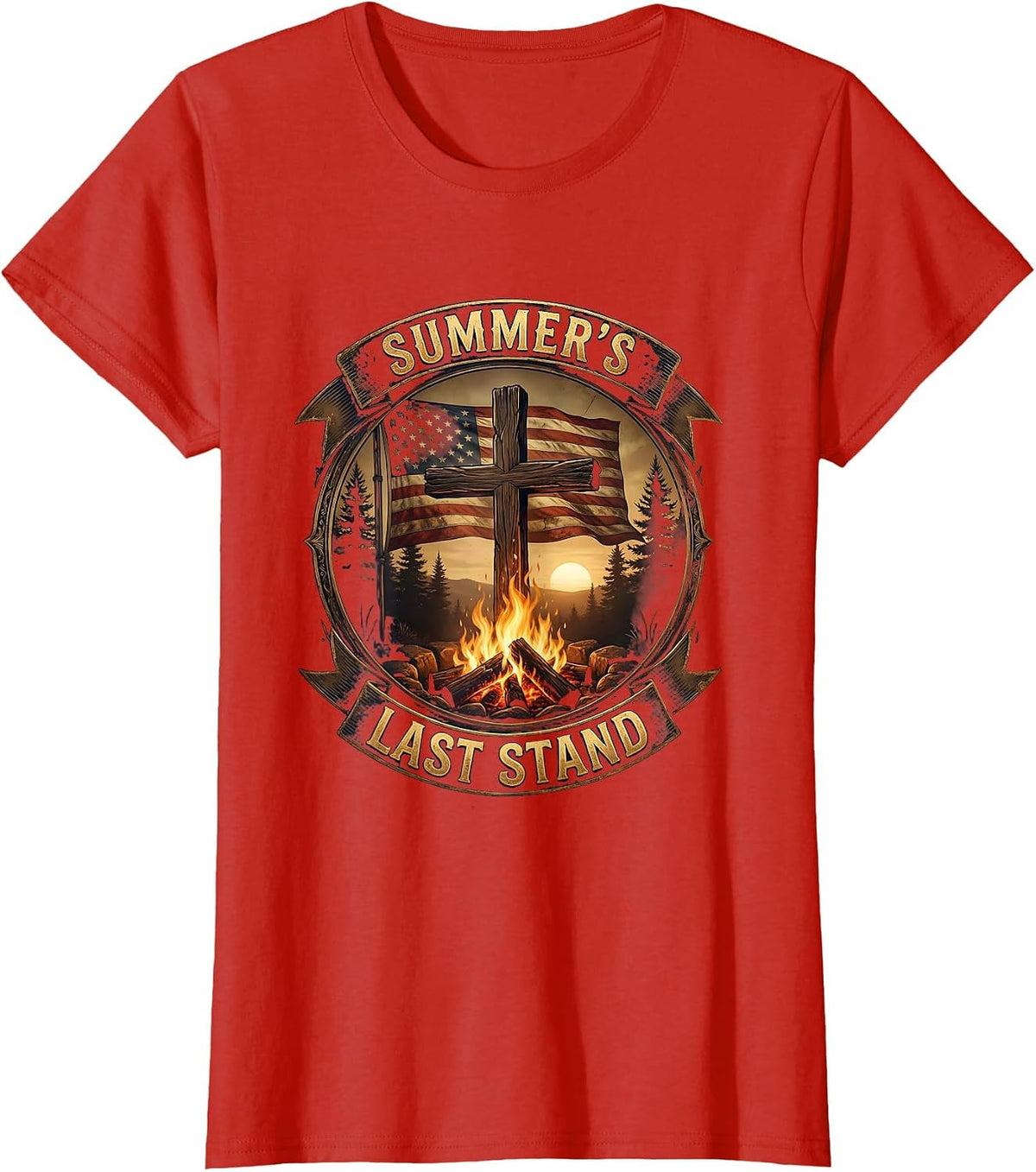 Summer's Last Stand Labor Day Fire Pit Design T-Shirt - Red