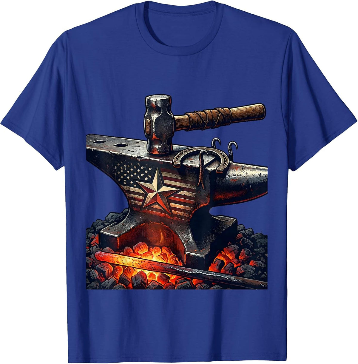 Men's Blacksmith Forge Hammer and Anvil Graphic T-Shirt - Royal Blue