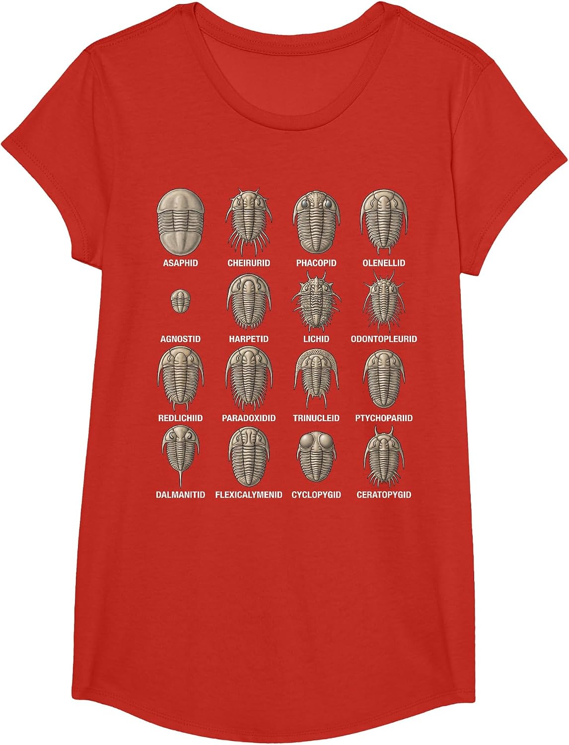 Trilobite Families Chart Paleontology Science Fossil Lovers T-Shirt - Girls Red