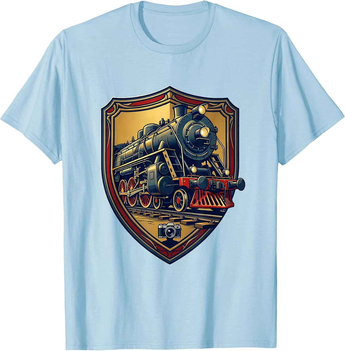 Men's Heraldic Big Boy 4014 Steam Locomotive Enthusiast Emblem T-Shirt - Baby Blue