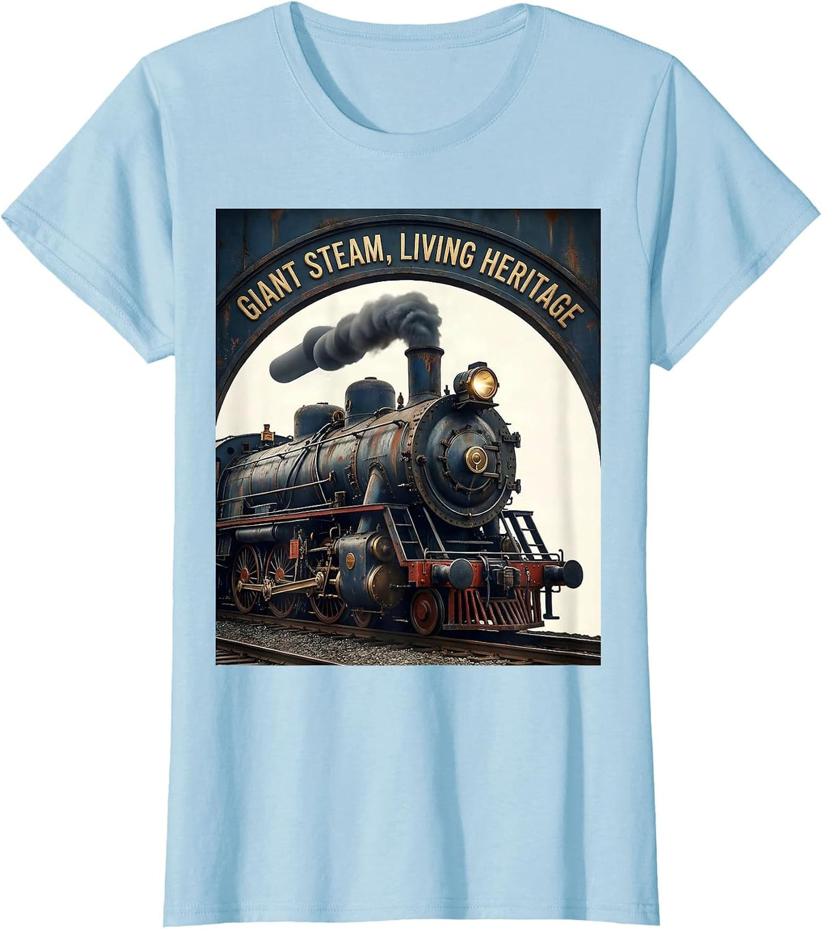 Women's Giant Steam Living Heritage Distressed Big Boy 4014 Train T-Shirt - Baby Blue