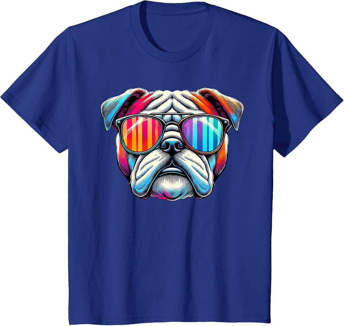 Colorful English Bulldog Wearing Sunglasses T-Shirt - Royal Blue