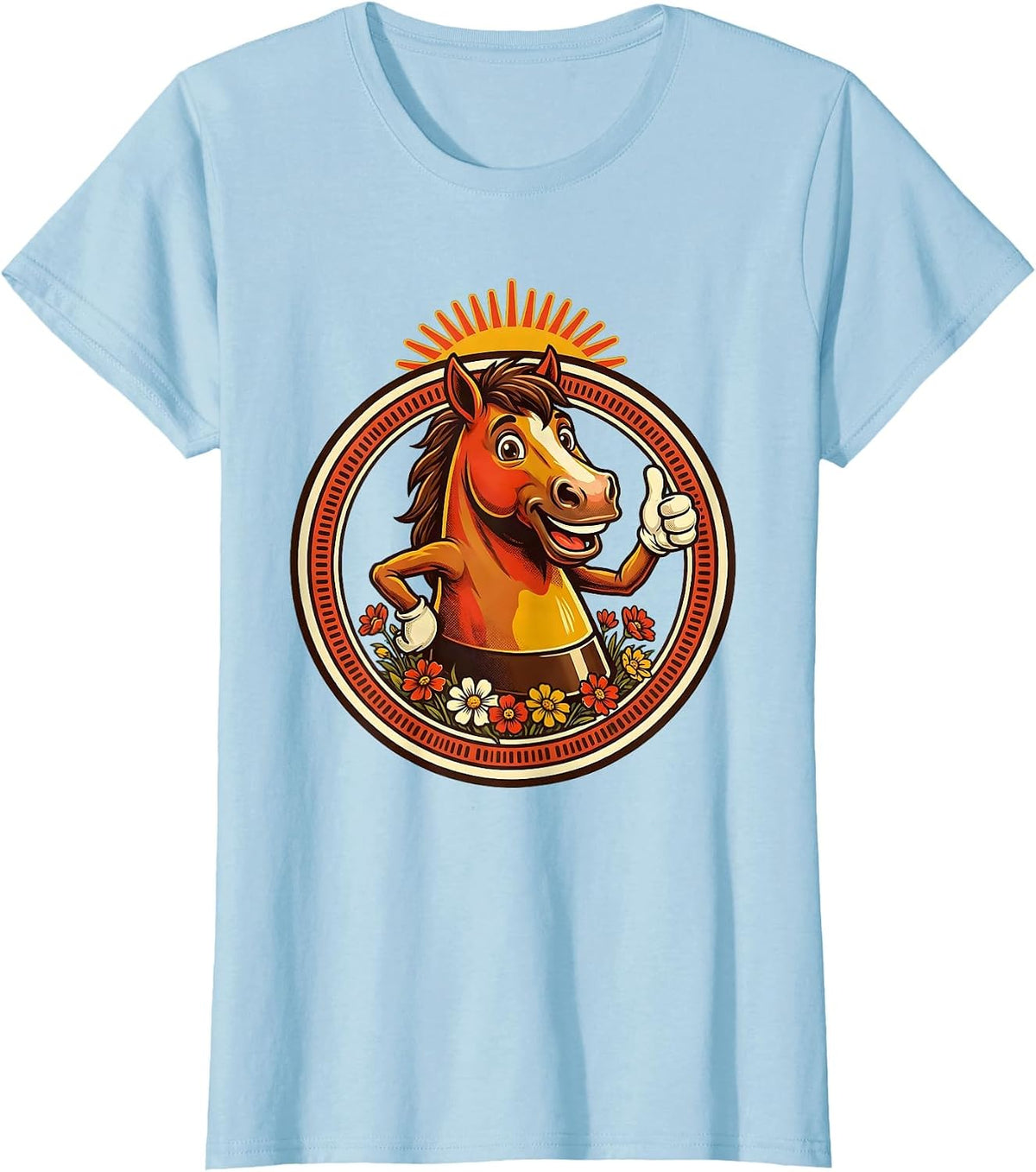 Women's Horse Hoof Print Blooming Floral Graphic Design T-Shirt - Baby Blue