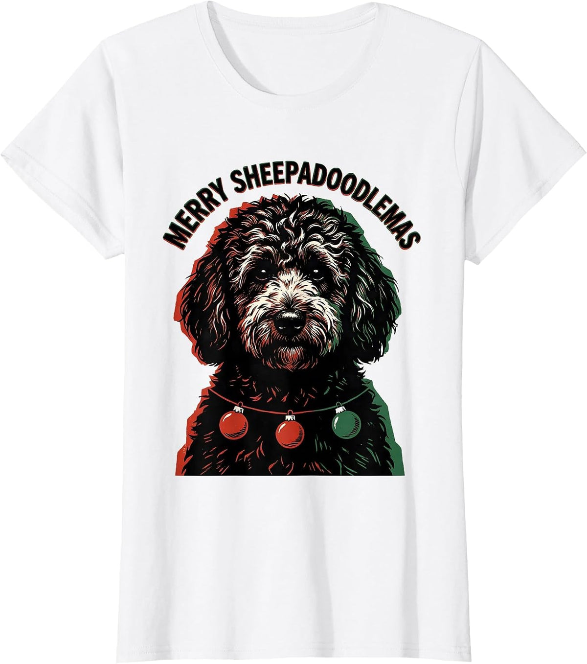 Merry Sheepadoodlemas Funny Sheepadoodle Dog Christmas Lover T-Shirt - White