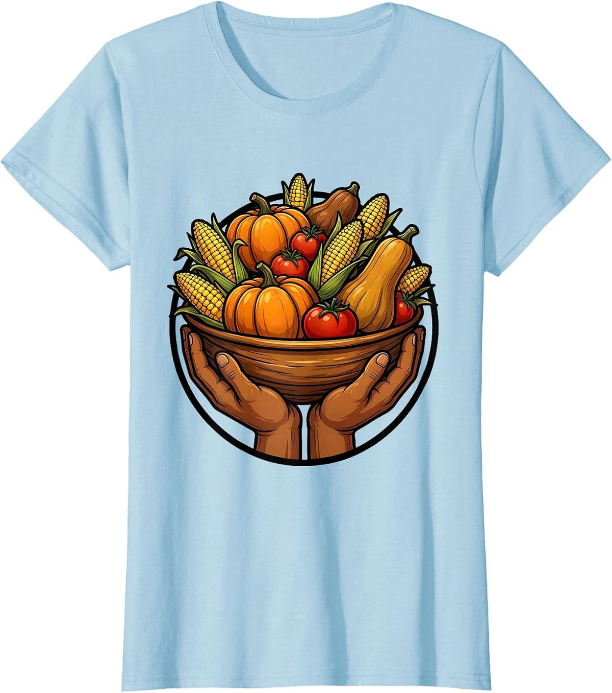 Thanksgiving Cornucopia Harvest Abundance Design T-Shirt - Baby Blue