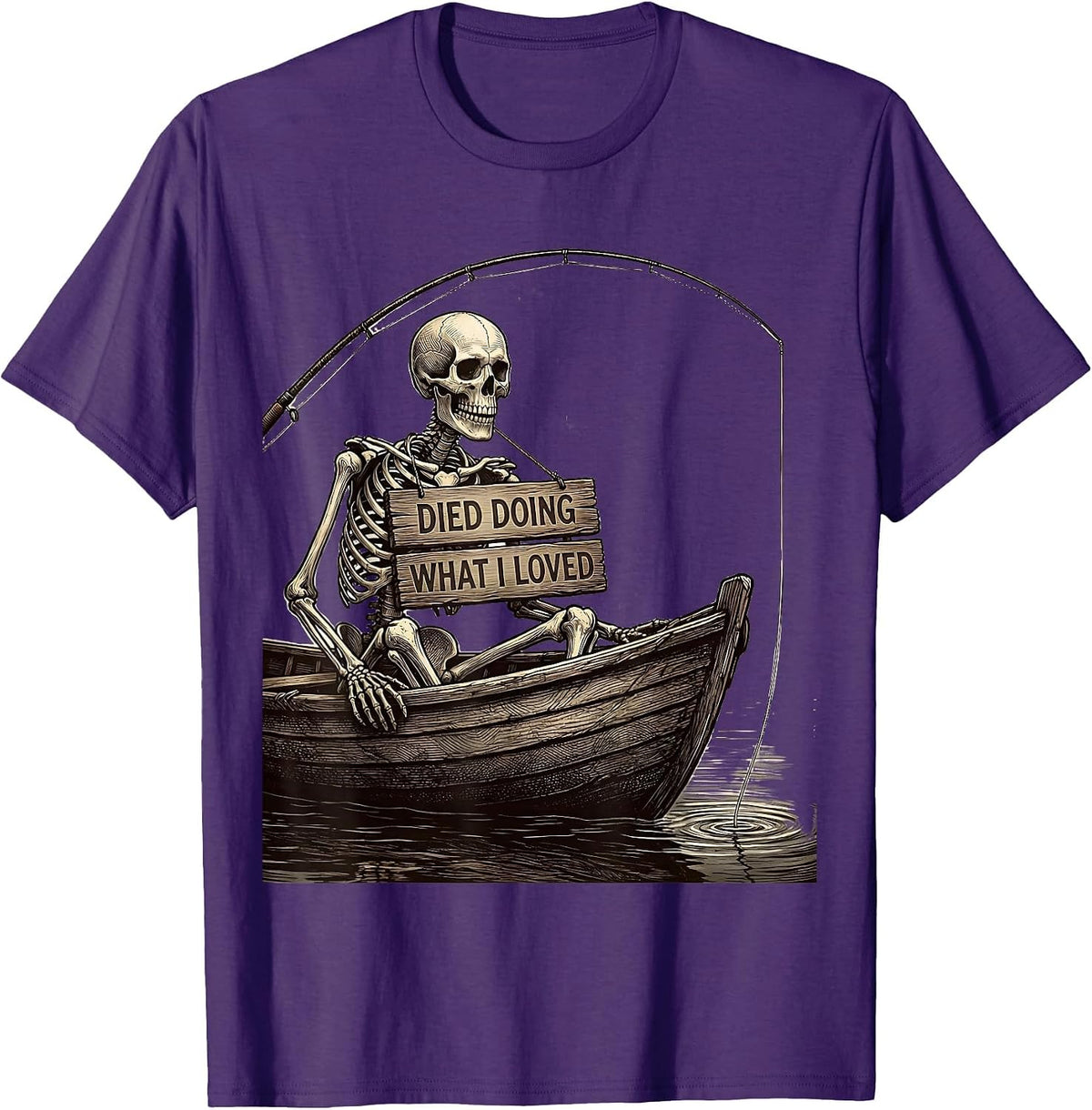 Skeleton Fishing Died Doing What I Loved T-Shirt - Purple