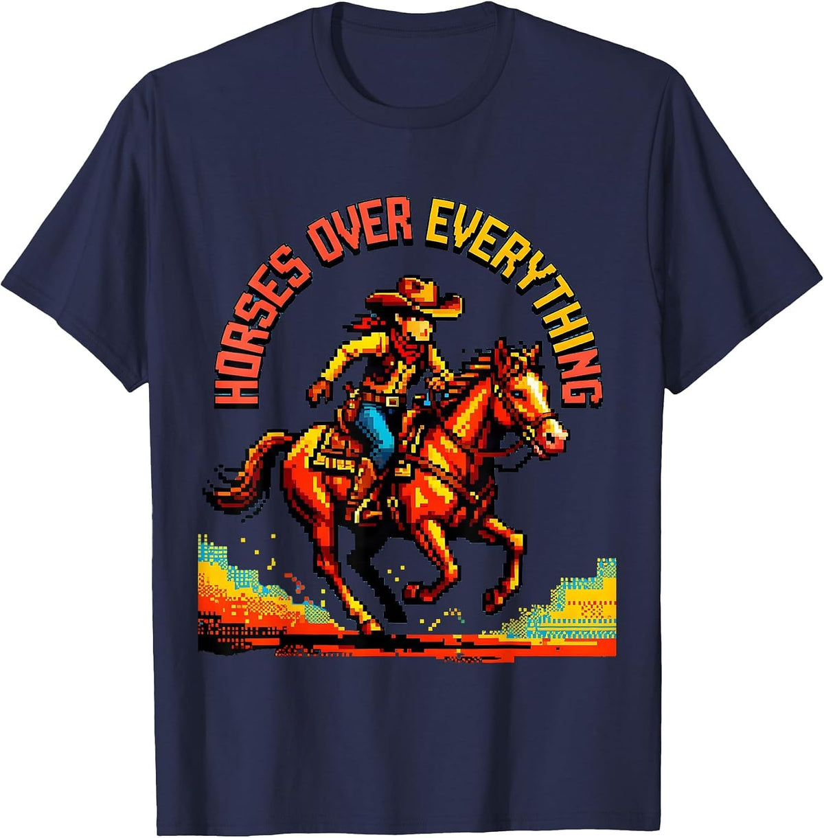 Men's Horses Over Everything Cowgirl Design T-Shirt - Navy Blue