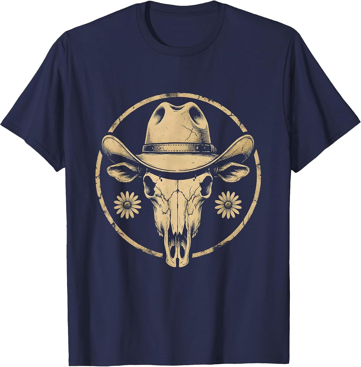 Western Hat Fierce Eyes Rodeo Graphic Design T-Shirt - Navy Blue