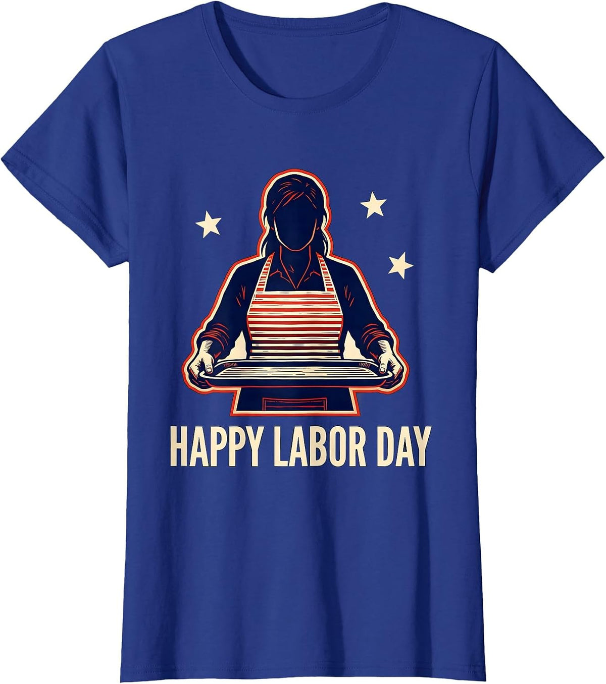 Women's Happy Labor Day Stencil Graphic Patriotic Woman Gift T-Shirt - Royal Blue