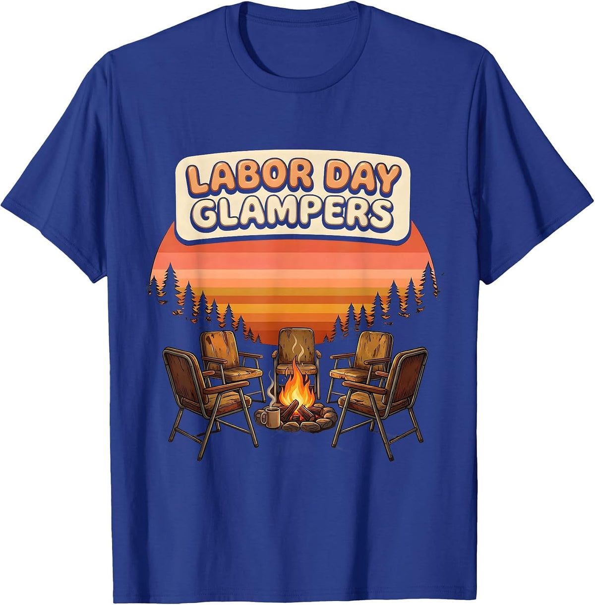 Labor Day Glampers Retro 70s Family Camping Crew Matching T-Shirt - Royal Blue