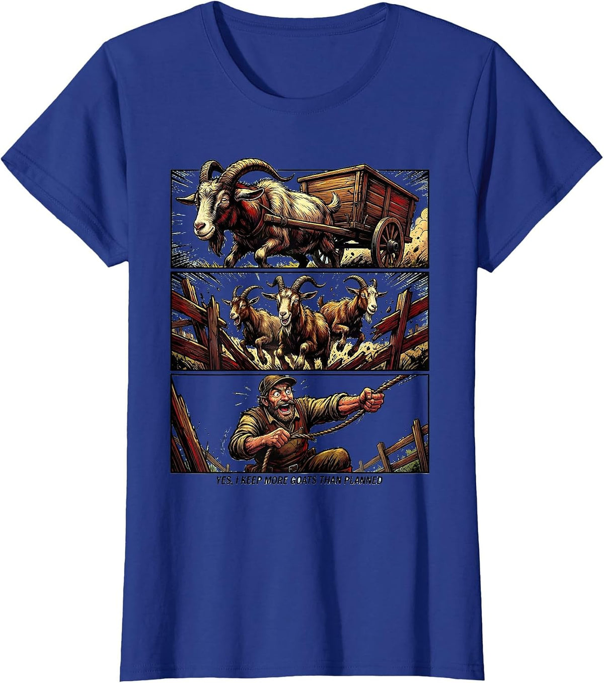 Women's Yes I Keep More Goats Than Planned Funny Goat Lover Comic T-Shirt - Royal Blue