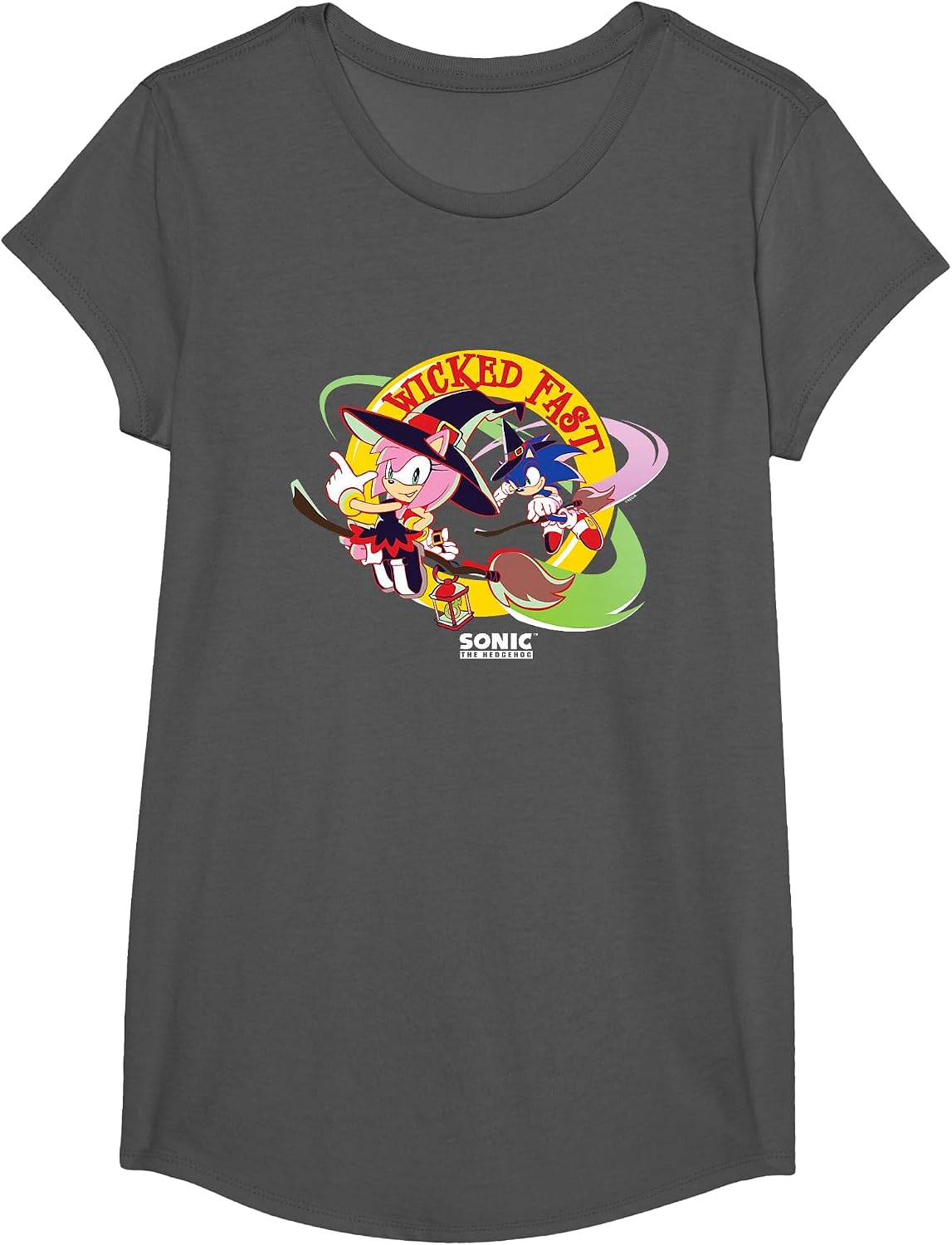 Sonic The Hedgehog Halloween Wicked Fast Witch Costumes T-Shirt - Girls Asphalt Grey