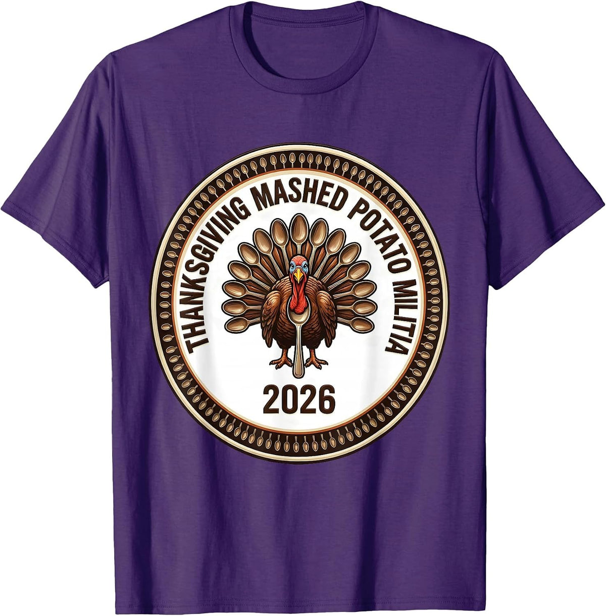 Men's Thanksgiving Mashed Potato Militia 2026 Funny T-Shirt - Purple