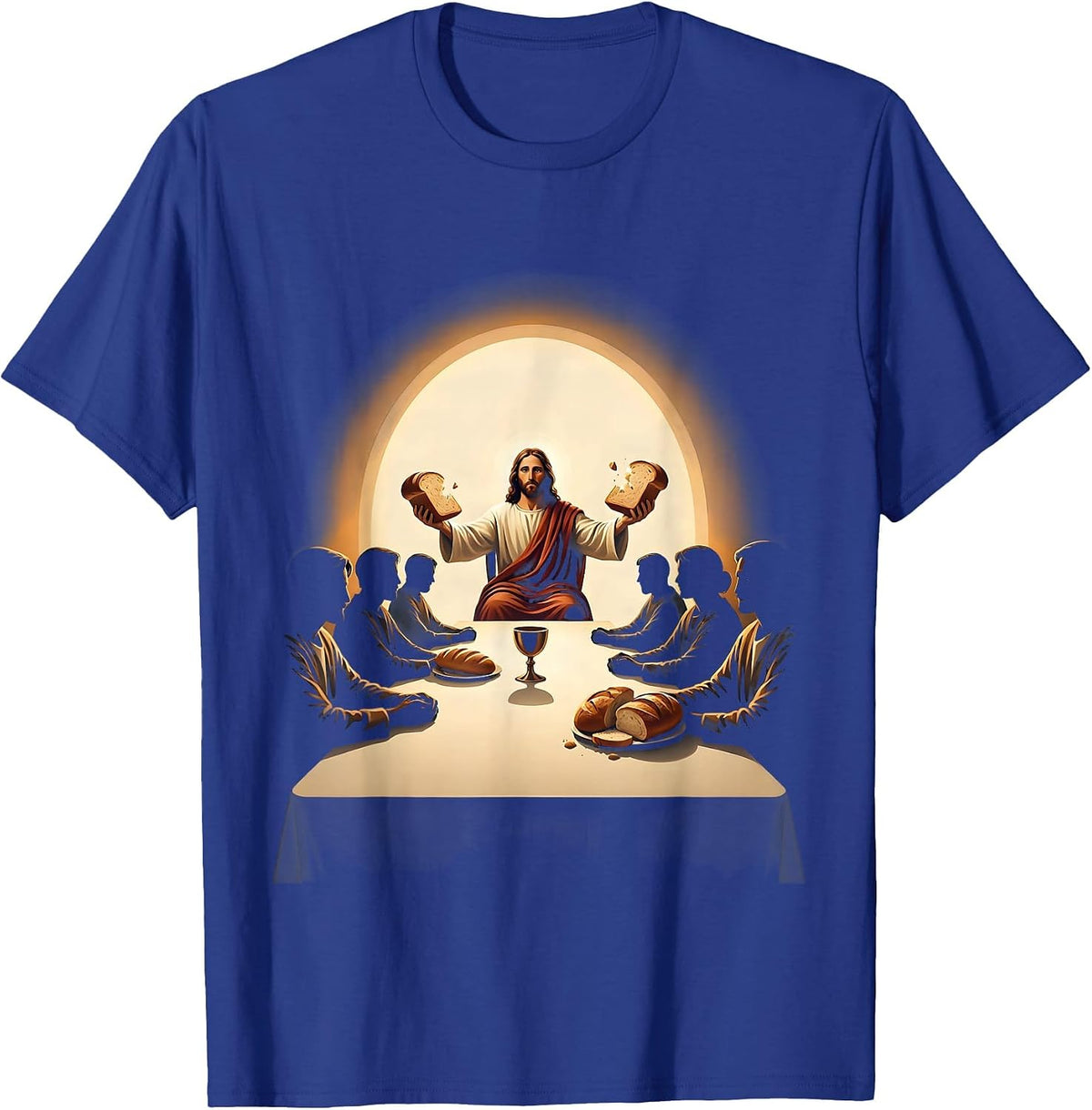 Jesus Breaking Bread at the Last Supper Table T-Shirt - Royal Blue