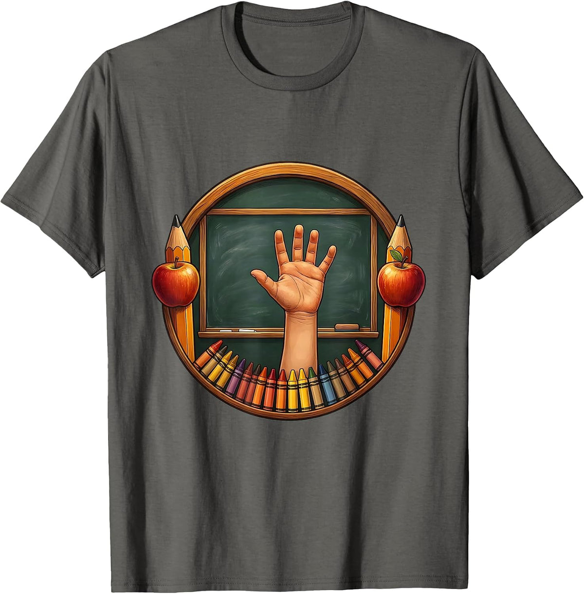 First Grade Teacher Classroom Hand Raise Graphic T-Shirt - Asphalt Grey