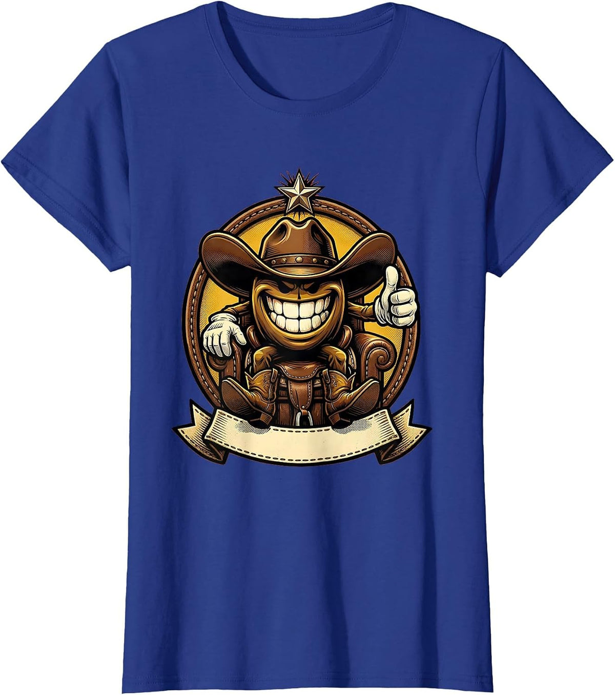 Women's Cowboy Hat on Saddle Western Rodeo Graphic T-Shirt - Royal Blue