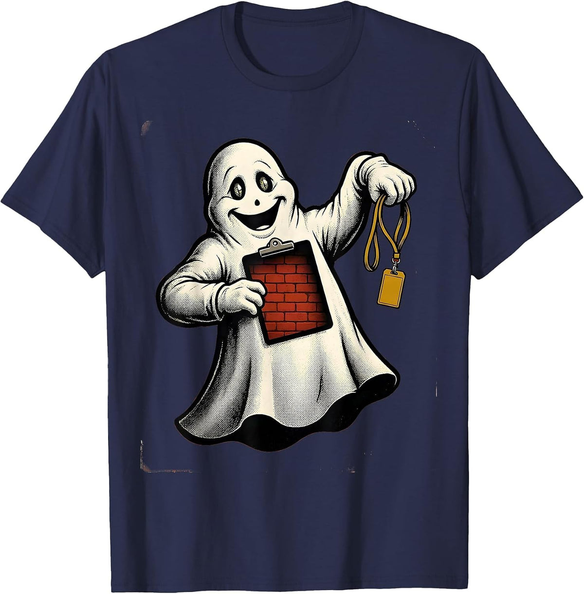 Men's Retro Cartoon Ghost Para Normal Activities SPED Teacher T-Shirt - Navy Blue