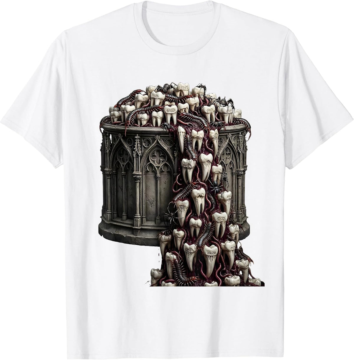 Men's Dental Halloween Candy Bucket Creepy Teeth T-Shirt - White