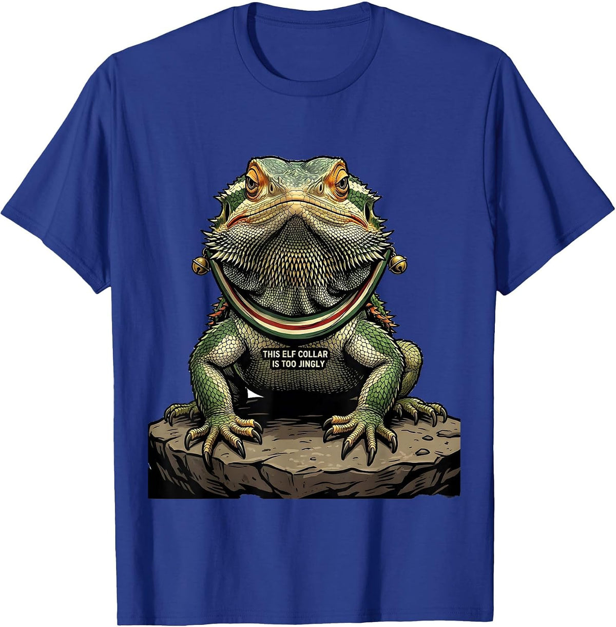 Men's This Elf Collar Is Too Jingly Funny Bearded Dragon Christmas T-Shirt - Royal Blue