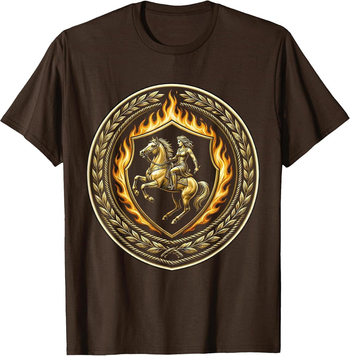 Wild Flames Equestrian Rider Graphic T-Shirt - Brown