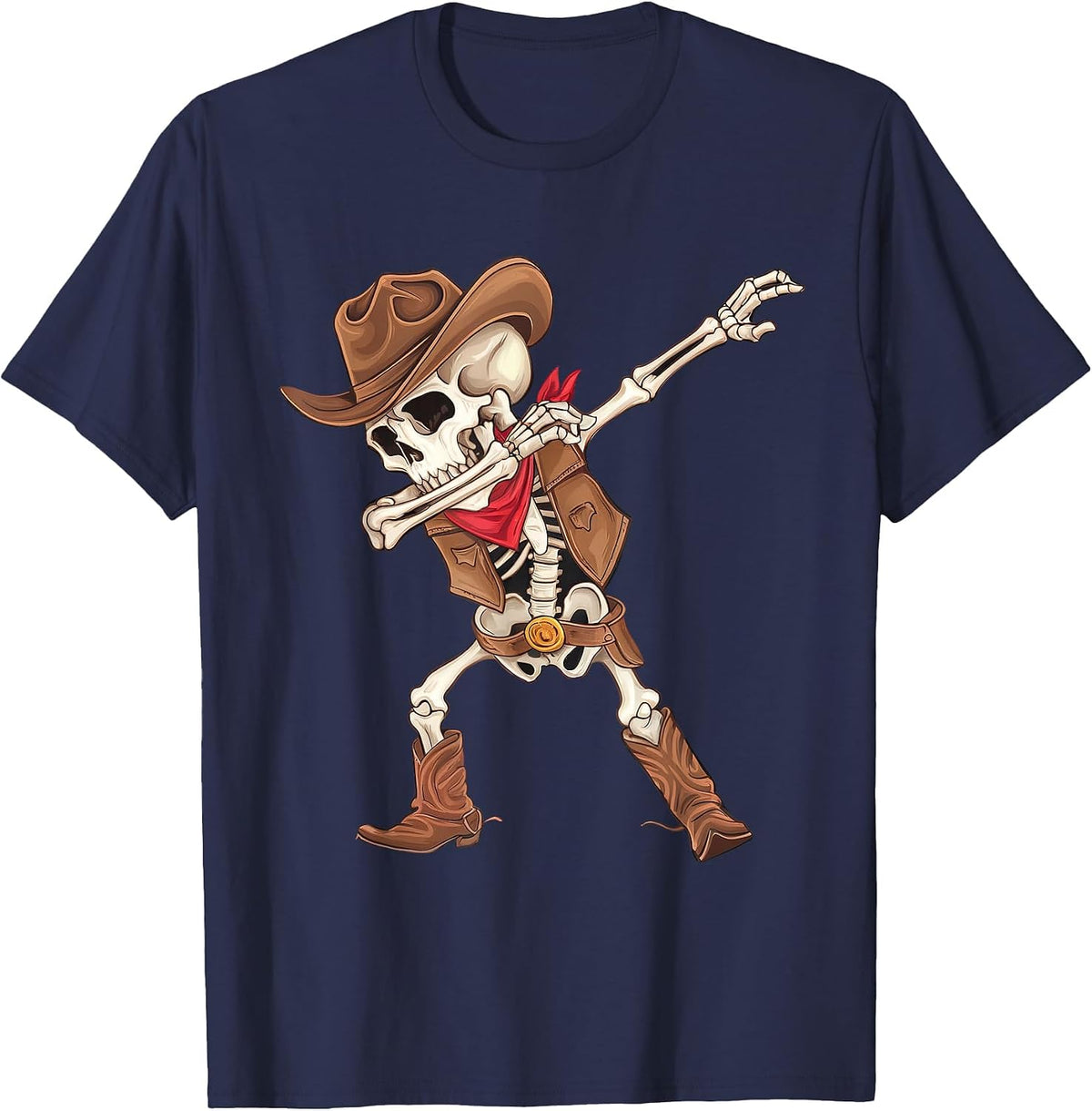 Dabbing Skeleton Cowboy Halloween Costume Boys Mens Kids T-Shirt - Navy Blue
