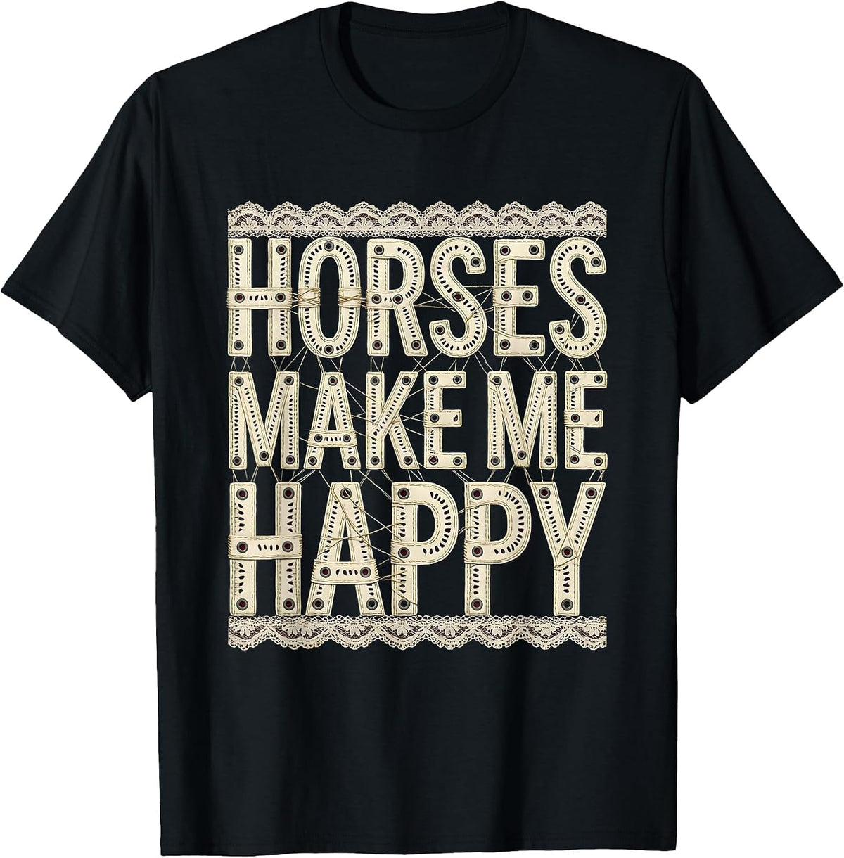 Men's Horses Make Me Happy Equestrian Design T-Shirt - Black