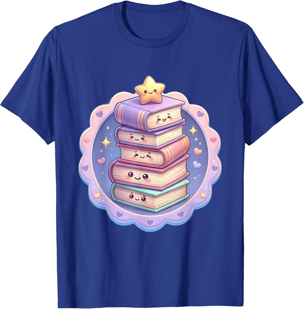 Reading Teacher Book Tower Illustration T-Shirt - Royal Blue