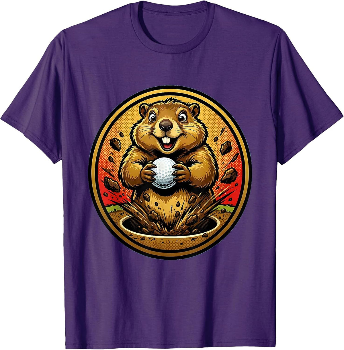 Funny Golf Groundhog Stealing Ball From Cup T-Shirt - Purple