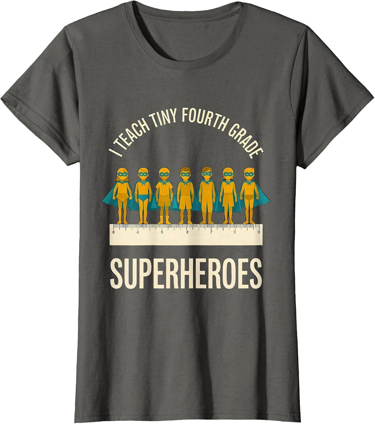 Women's I Teach Tiny Fourth Grade Superheroes Midcentury Modern T-Shirt - Asphalt Grey
