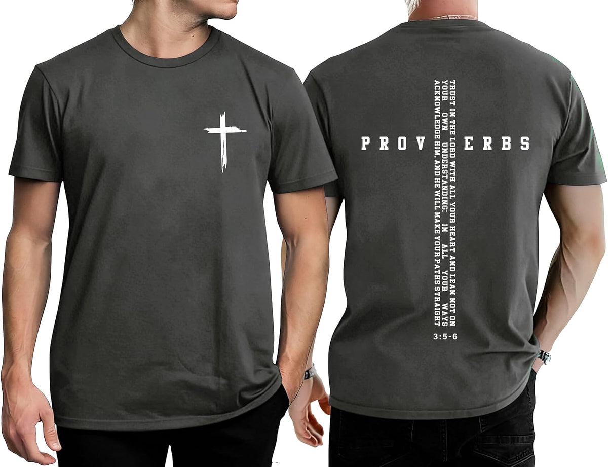 Christian Shirts for Men Faith Cross Bible Verse Graphic Tee - Grey