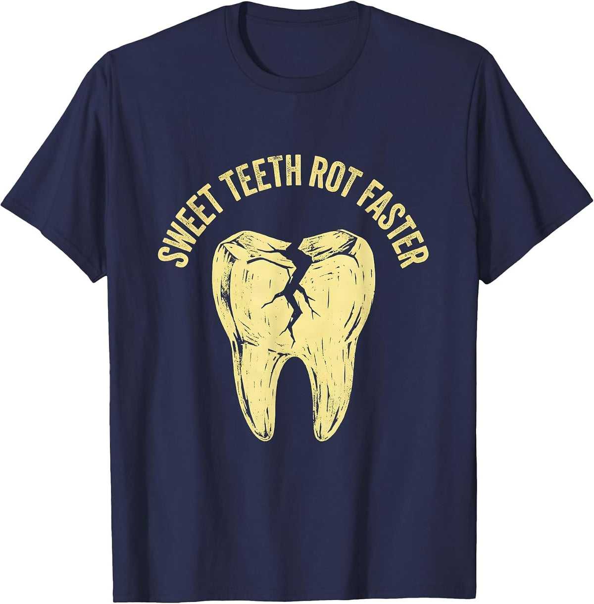 Men's Sweet Teeth Rot Faster Dental Halloween Design T-Shirt - Navy Blue