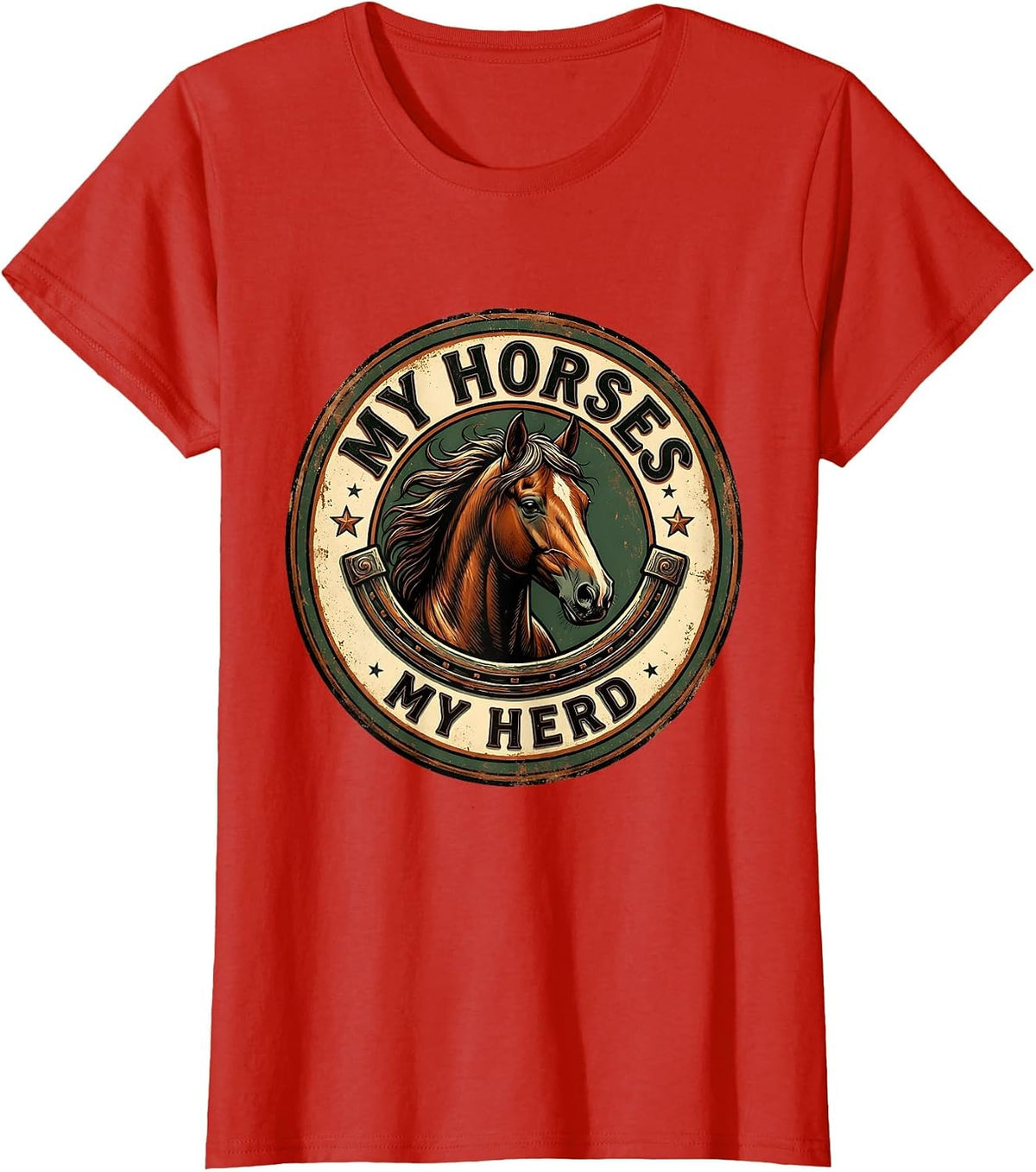 My Horses, My Herd Vintage Equestrian Design T-Shirt - Red
