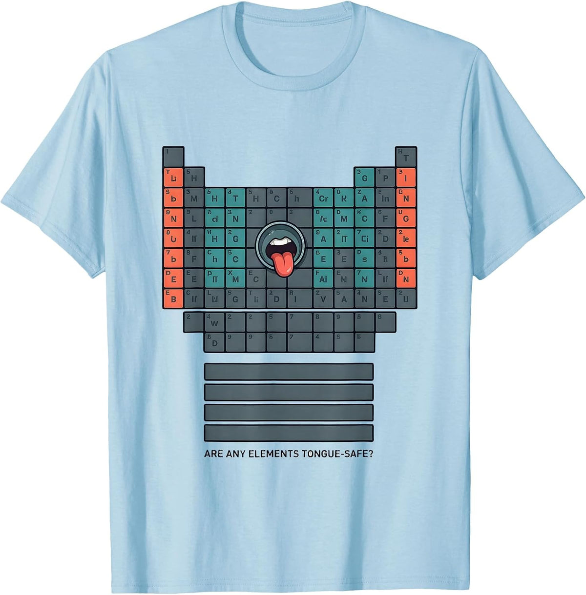 Men's Are Any Elements Tongue-Safe? Funny Periodic Table Science T-Shirt - Baby Blue