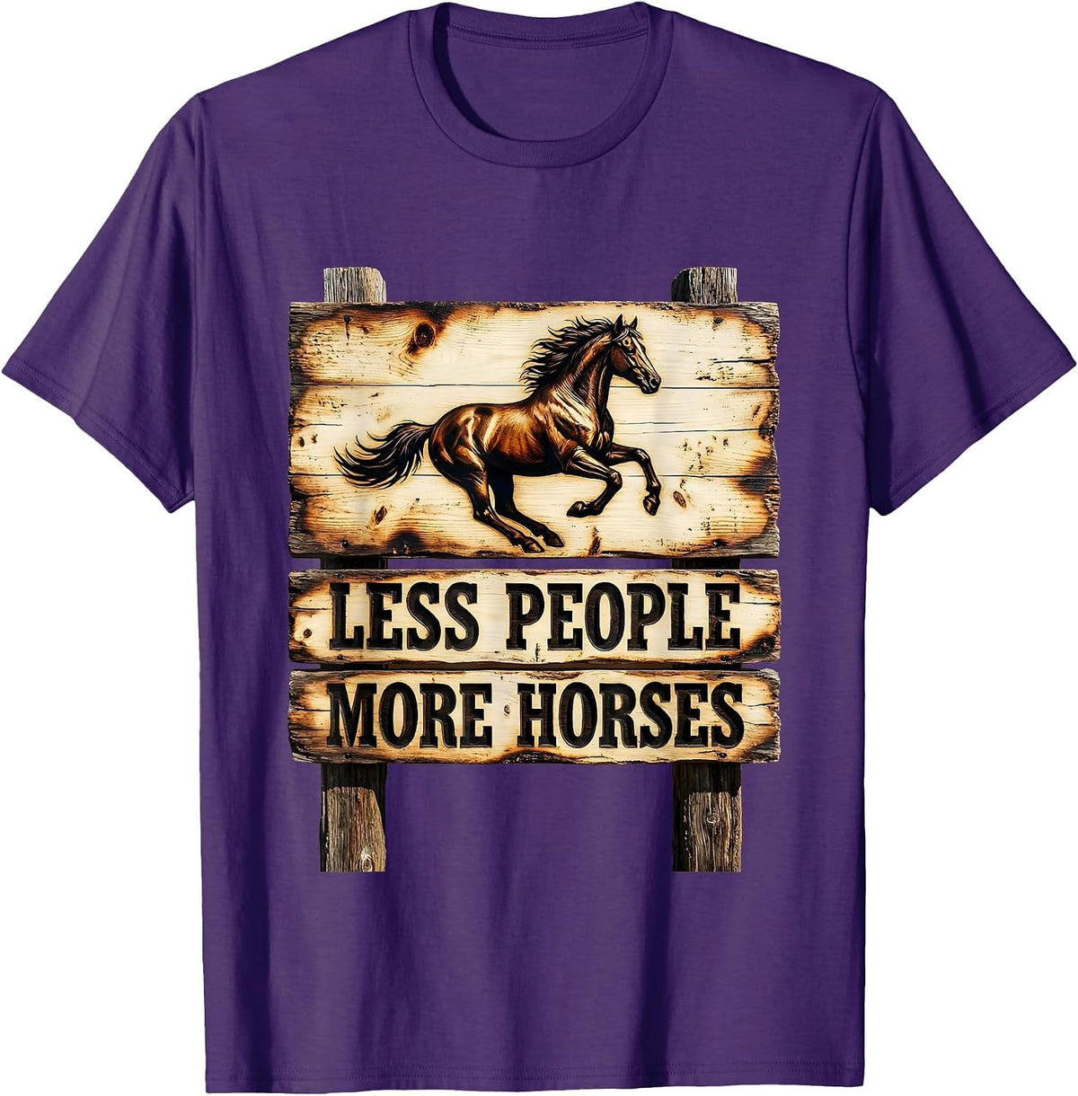 Men's Less People More Horses Equestrian Design T-Shirt - Purple