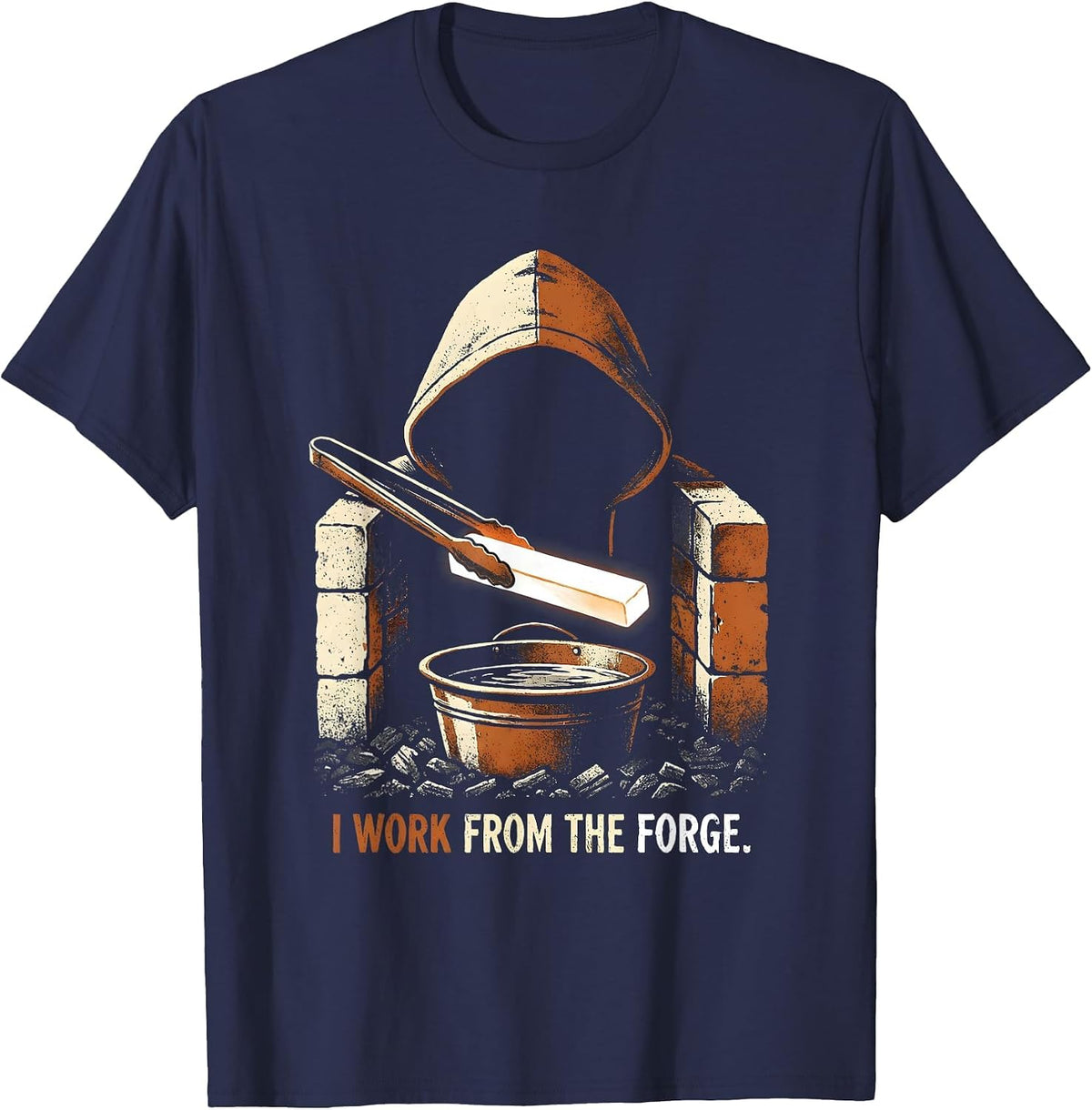 Men's I Work From The Forge Funny Blacksmith Forge Gift T-Shirt - Navy Blue