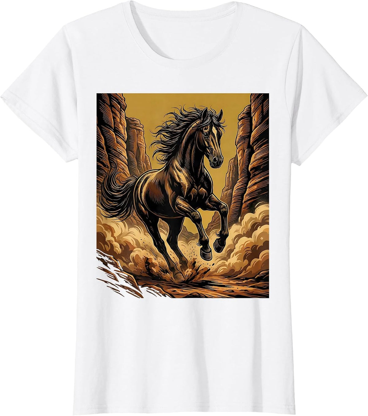 Lone Horse Running Through Canyon Dust T-Shirt - White