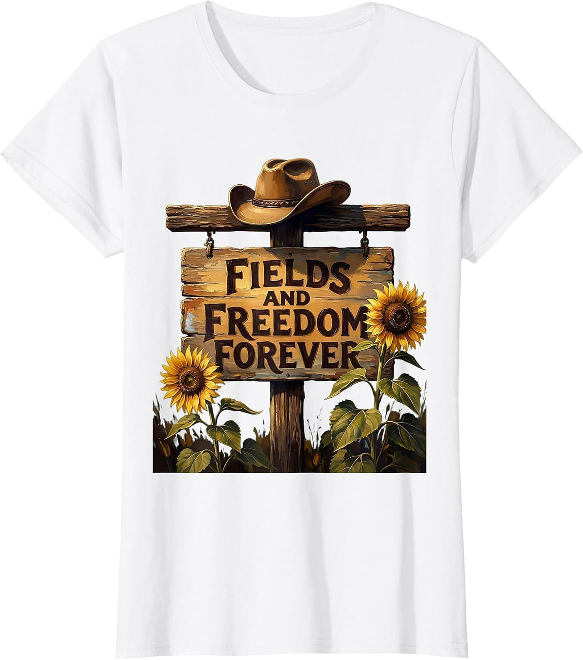 Women's Fields and Freedom Forever Cowgirl Design T-Shirt - White
