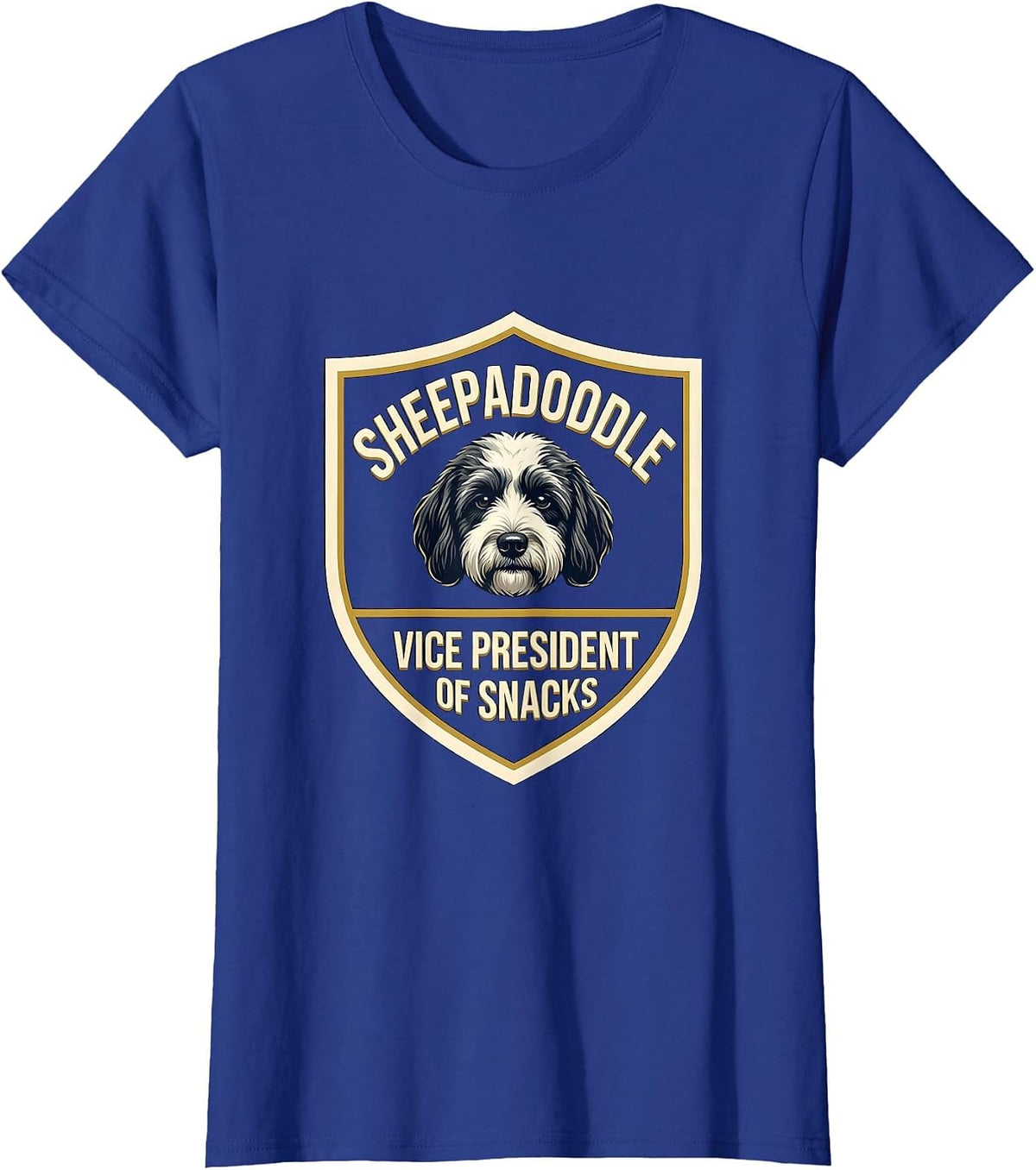 Women's Sheepadoodle Vice President Of Snacks Funny Dog Mom Doodle T-Shirt - Royal Blue