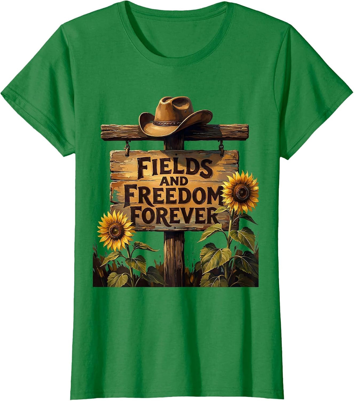 Women's Fields and Freedom Forever Cowgirl Design T-Shirt - Kelly Green