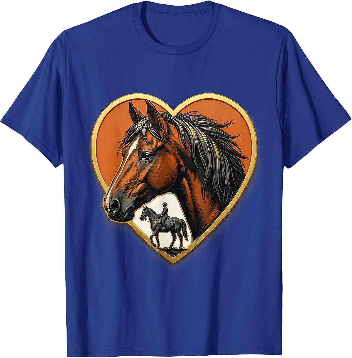 Horse-Head Heart Showcard Badge Horse Lover Girl Humor T-Shirt - Royal Blue