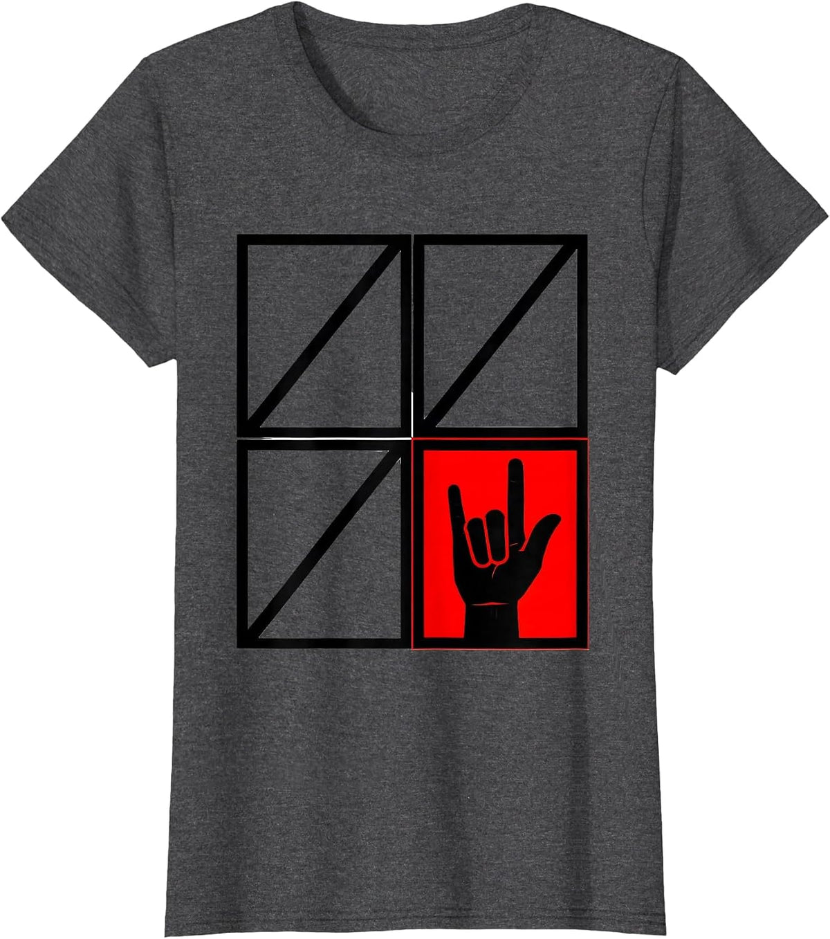 Women's ASL Numeral One Handshape Geometric Deaf Awareness T-Shirt - Dark Heather Grey