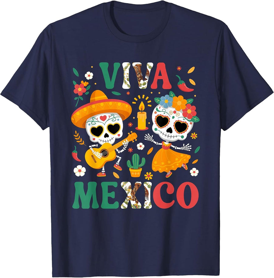 Viva Mexico Independence Day Mexican Flag Fiesta Boys Girls T-Shirt - Navy Blue