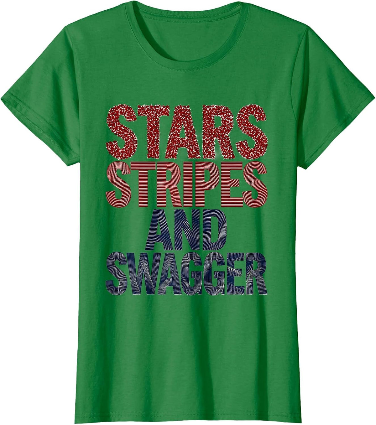 Women's Stars Stripes and Swagger USA Patriotic Design T-Shirt - Kelly Green