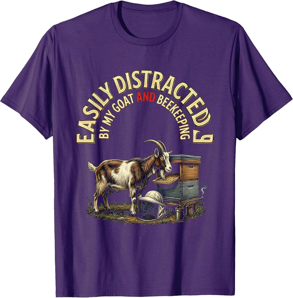 Easily Distracted By My Goat And Beekeeping Funny Goat Lover T-Shirt - Purple