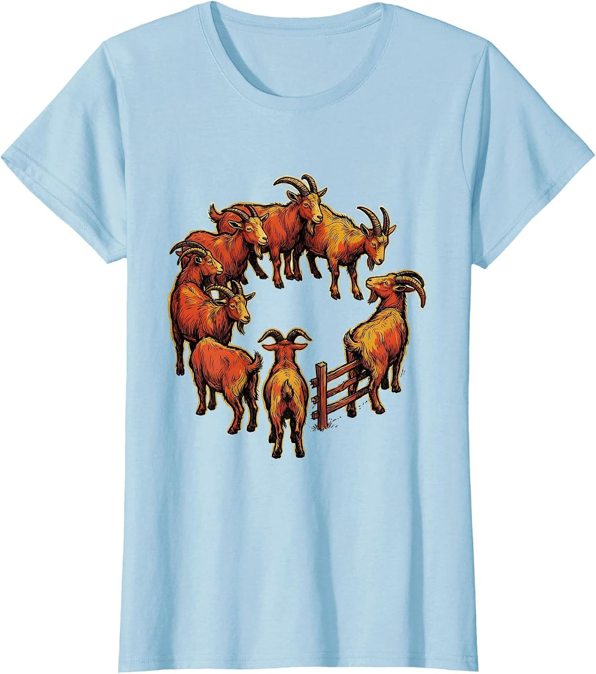 Women's Seven Goats Spiral Funny Goat Lover Farmer Gift T-Shirt - Baby Blue