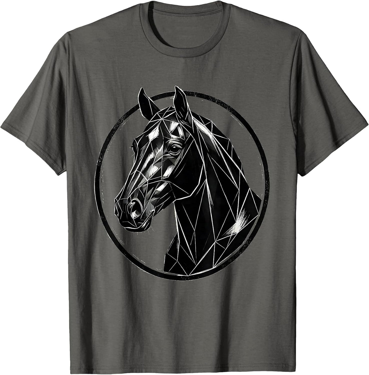 Geometric Low-Poly Horse Head Portrait Design T-Shirt - Asphalt Grey