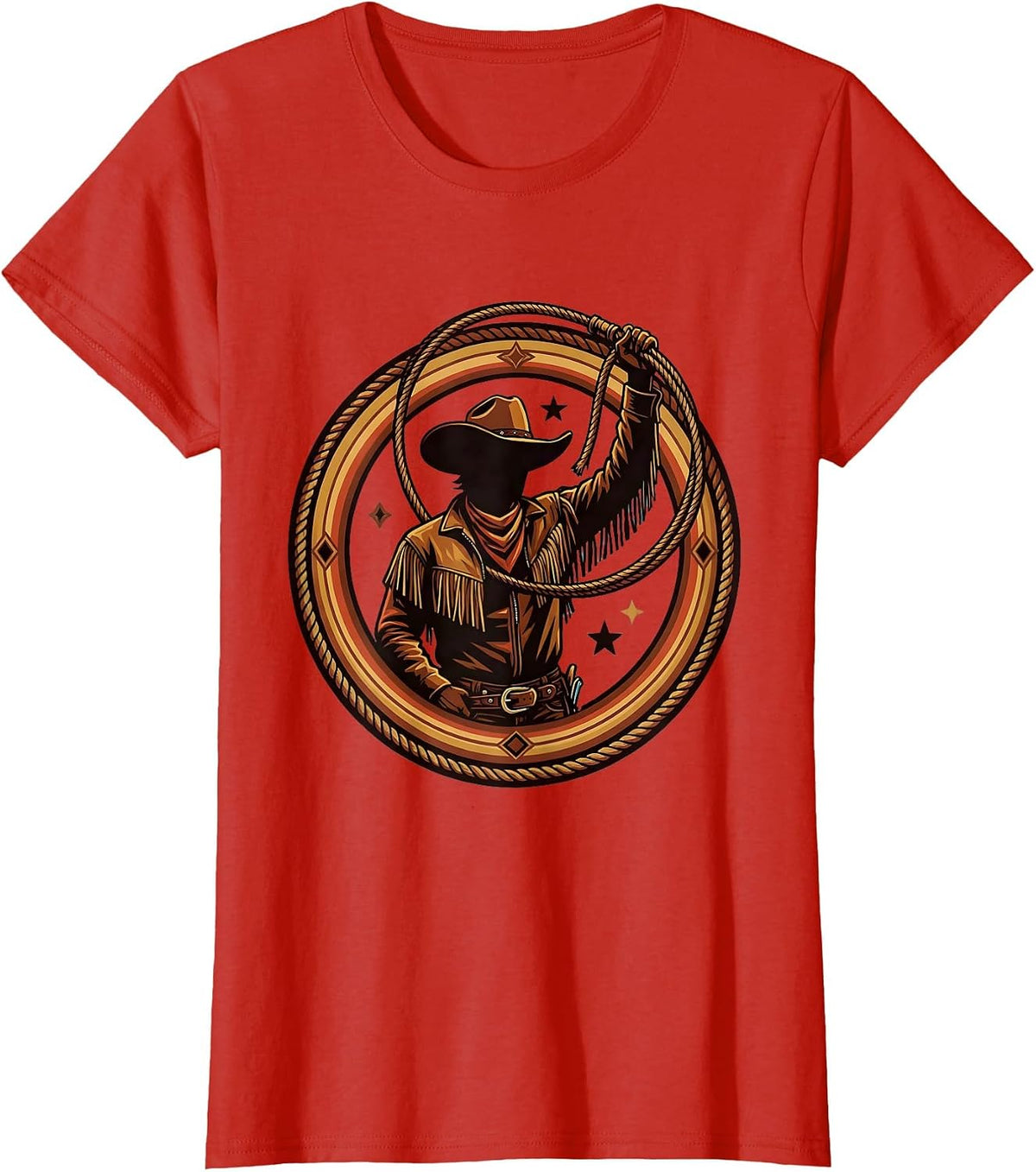 Cowgirl Twirling Lasso Western Rodeo Graphic T-Shirt - Red